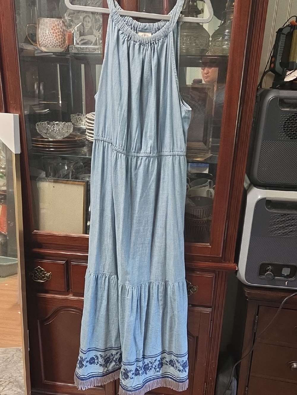 St. John's Bay Light Blue Chambray Denim Look Maxi Dress with Elastic Detail